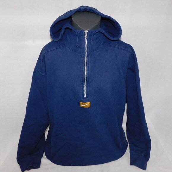 VTG 90's NIKE Mens L Blue 1/4 Zip Hoodie hooded Sweatshirt Swoosh oversized - Picture 1 of 12
